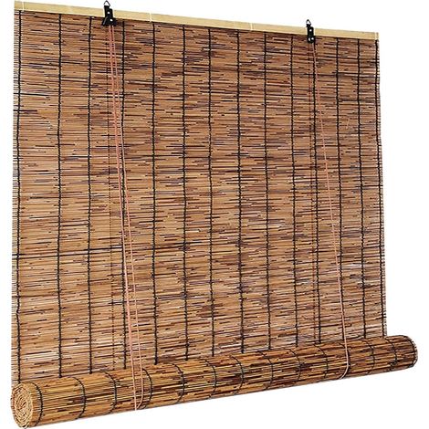 Store Bambou Naturel Enrouleur D'occultation 70% Stores Venitien Interieur pour Fenêtre et Porte, Imperméables Intimité Rétro Rideau de Roseau Extérieur -