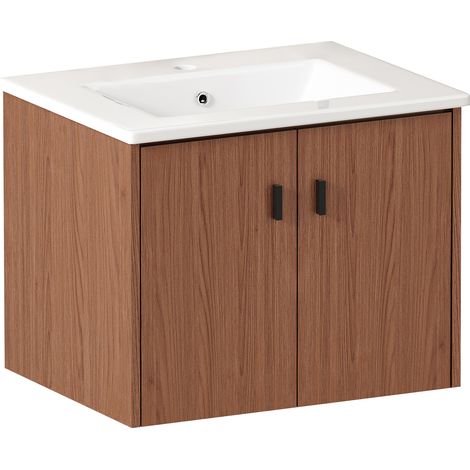 GagaMeuble de salle de bain 60 cm, brun rouge - Rangement spacieux avec 2 portes à fermeture douce (1/5)