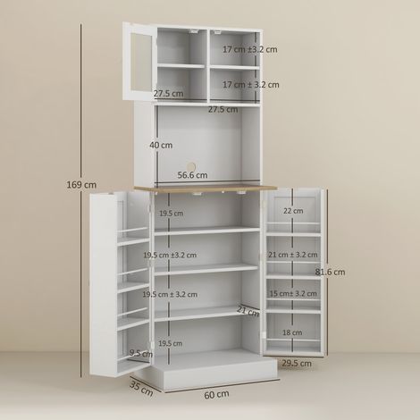 Meuble micro-ondes avec étagères ouvertes et porte-épices, 60 x 35 x 169 cm, blanc (1/5)