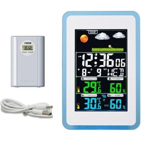 Station Meteo Interieur Exterieur Sans Fil,Station Météo Sans Fil,Thermomètre Hygromètre Baromètre Intérieure Extérieure avec Capteur LED Ecran Rétro-éclairage Horloge 10 Fonctions en Une (1/5)