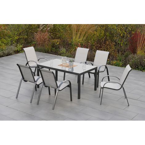 Amalfi Set 7tlg 6 Sessel Tisch 150x90cm Alu/Textil