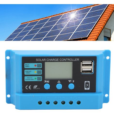Contrôleur solaire pour batterie lithium-ion au plomb-acide, modèle bleu, avec écran LCD, adaptatif 12V/24V, 30A. (1/5)