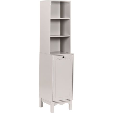 Mobile da bagno a colonna con cestino per la biancheria - Armadietto in MDF con ripiani Beige chiaro Penon (1/5)