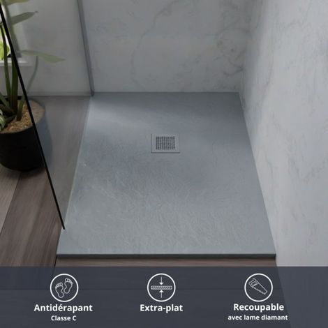 Receveur de douche 100x80 cm extra plat - DIAMANT- Gris ciment (1/6)