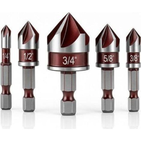 5Pcs Foret à Métal Fraiser, 5 Flûte Fraise à Chanfreiner HSS Foret Conique Fraise à Noyer Forets Fraise à Ébavurer, 6/10/13/16/19mm Outil de Vis pour DIY Bois Métal PVC (1/3)