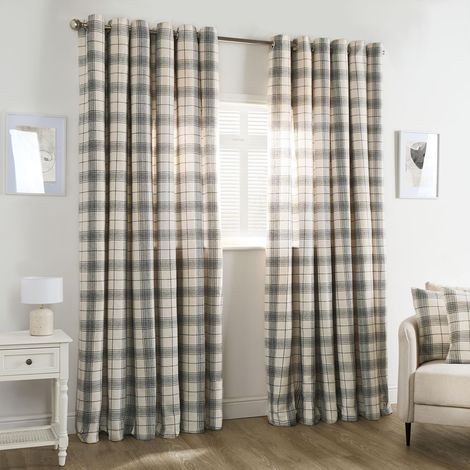 Rideaux occultants Extra Larges à œillets tissés - Motif à Carreaux - pour Salon, Chambre à Coucher, Bureau - Décoration Moderne - pour l'hiver - 229 x 229 cm - Crème (1/5)