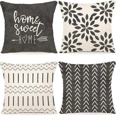 Housses coussin 45×45 cm, lot de 4, lin extérieur, décor canapé/lit, style bohème