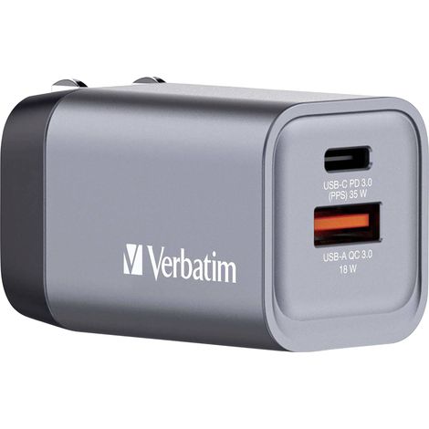 Verbatim GNC-35 GaN Adaptateur de voyage 35 W 1x USB-A, 1x USB-C® Power Delivery, Power Delivery 3.0 (1/5)