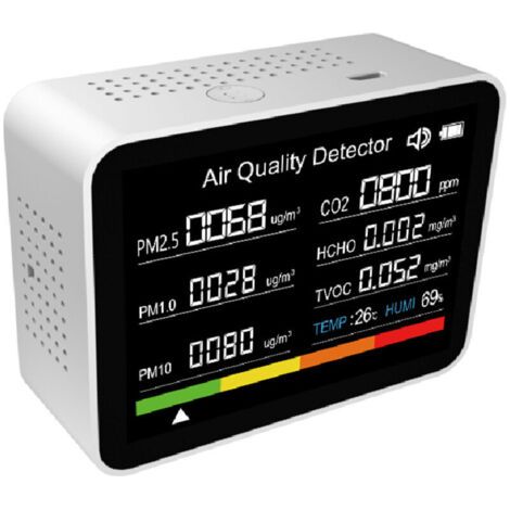 QORVA-Moniteur de qualité de l'air 8 en 1, détecteur de CO2, CO2 TVOC HCHO PM2.5 PM1.0 PM10 température humidité avec fonction alarme pour maison, bureau, voiture,de