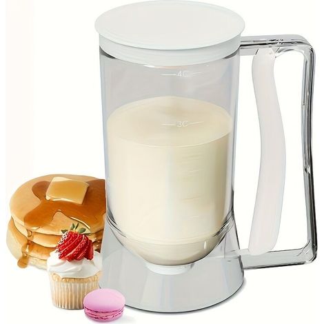 1 distributeur de pâte à cupcakes, 4 gobelets avec poignées pour crêpes, cupcakes, biscuits, glaces, cadeau de pendaison de crémaillère (blanc) (1/5)