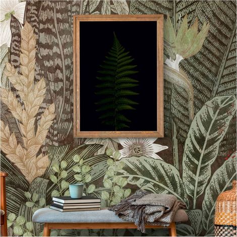 Sfondo fotografico Profhome 382431 Carta da parati TNT goffrata a caldo liscia con design giungla opaca verde beige bianco marrone 3,71 m x 2,8 m (1/5)