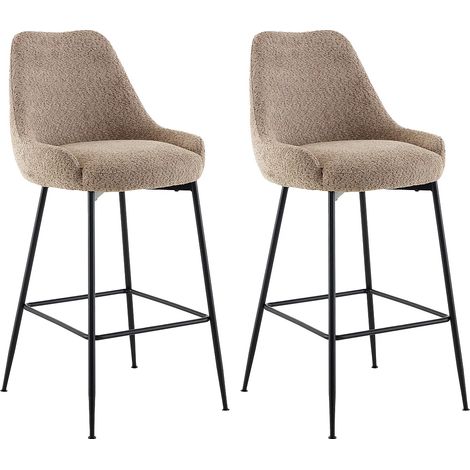Lot de 2 tabourets de bar en tissu bouclette et métal noir - Taupe - TOYBA de Pascal Morabito (1/5)