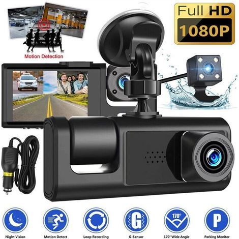 Caméra Surveillance Intérieur Extérieur 3 en 1 Dash Cam 1080P 2 Pouces Écran Enregistreur Universel pour Voiture Taxi - AUTRES (1/4)