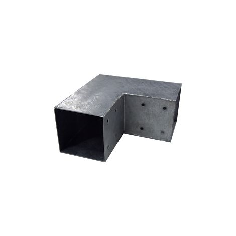 Winox – Connecteur 2D angles 90° pour poteau 9x9 cm – Acier galvanisé – Fixation par 8 trous Ø 5 mm – Dimensions extérieures 195x195x95 mm