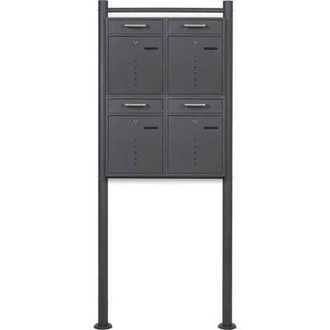 2x2 Briefkasten V51 in Anthrazit Postkasten mit Briefkastenständer und Sichtfenstern Postbox (1/5)