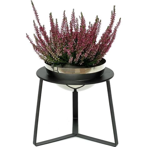 DanDiBo Tabouret à fleurs Métal avec pot Noir Argent 27 cm Porte-fleurs 96091 M Colonne à fleurs Moderne Porte-plantes Tabouret à plantes