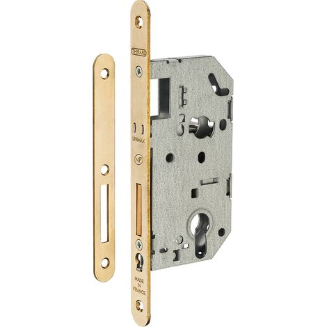 THIRARD - Boitier de serrure encastrable Unimax NF à cylindre pour entrée, pêne dorm. seul, axe 50mm, bouts ronds, laitonné - THIRARD (1/4)