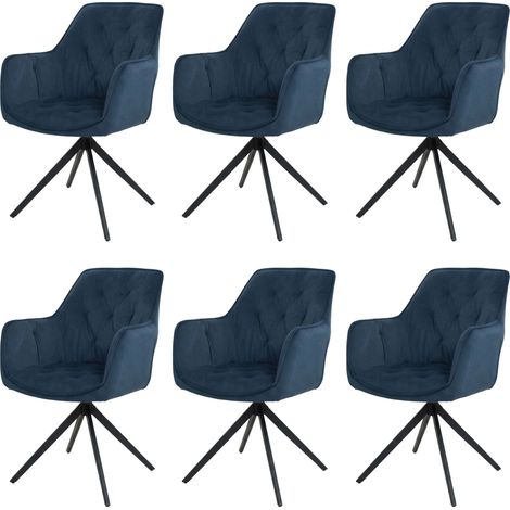 Set 6x sedie HHG-503 sala da pranzo soggiorno imbottite girevoli tessuto, blu