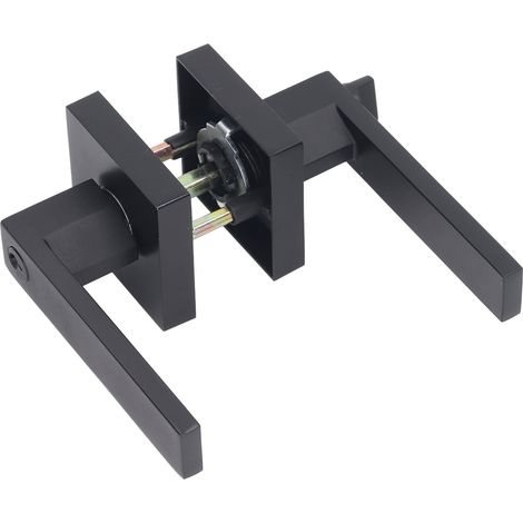 Poignée de porte intérieure noire mate avec clé, robuste, en alliage de zinc, à levier, pour portes de 35 à 50 cm. (1/5)