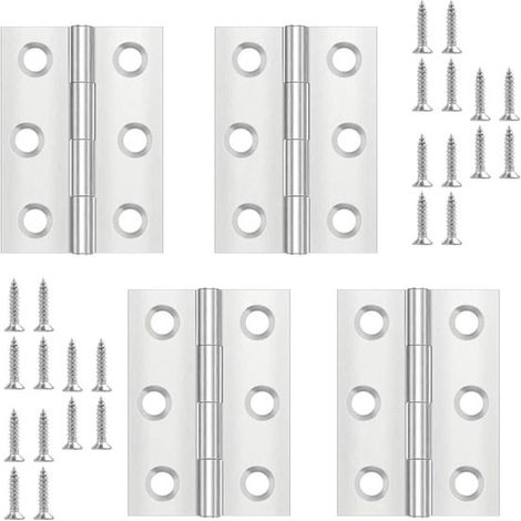 Bisagras plegables, 4 piezas, 66 x 38 mm, acero inoxidable, plegables, pequeñas, correa de piano, bisagra, con 24 tornillos, montaje, accesorios (1/5)