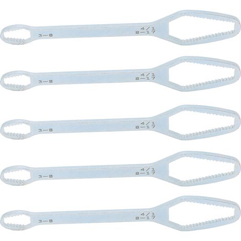 Clé à double extrémité multifonctionnelle (5 pièces) avec autoserrage, outil de réglage 3-17 mm, couleur argentée avec revêtement en zinc (1/5)