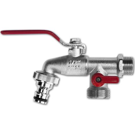 Robinet double 1/4 de tour fileté 1/2 ", GZ 2x1" + raccord rapide standard