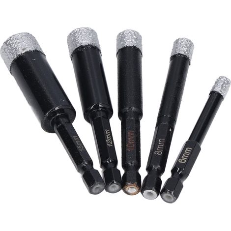Ensemble de 5 scies cloches diamantées, manche hexagonal, pour percer des carreaux et du marbre de 6/8/10/12/15 mm. (1/5)