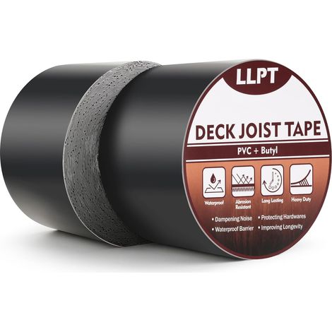 Ruban Adhésif de Solive pour Terrasse 101mm x 15m Noir Mastic Butyle Imperméable et Robuste pour Terrasses en Bois et Poutres de Toit (1/5)