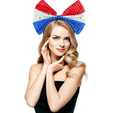 Bandeau cheveux sequins Drapeau Américain Fête Indépendance Noeud Rouge Blanc Bleu Accessoire photo mode (1/5)