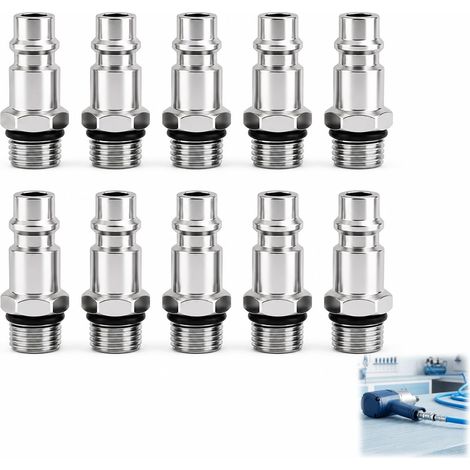 Lot de 10 Raccord Rapide Mâle 1/4" Euro, Coupleur Pneumatique Téflon Conique avec Téflon, Kit Coupleur Pneumatique pour Système d'Air Comprimé, Compatible avec Compresseur, Tuyaux Industriels (1/5)