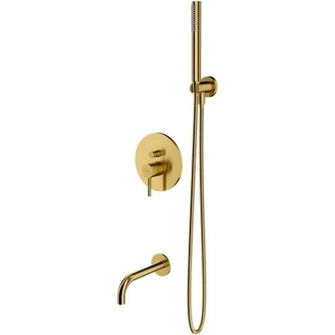 OMNIRES Y - Grifo de bañera empotrado, instalación de 3 orificios, con cuerpo, con accesorios, oro cepillado SYSYW01GLB