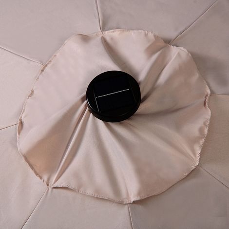 LED lighting cantilever umbrella round parasol solar powered garden umbrella crank-beige-ø 3M (1/5)