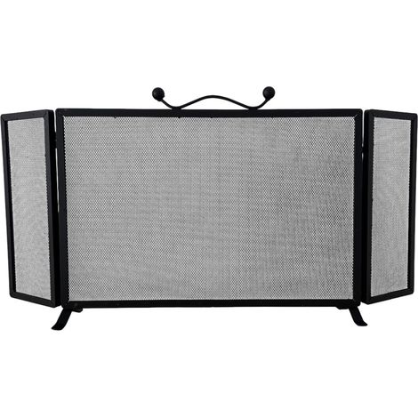 Parascintille Moderno per Camino in Ferro, 60 cm + (15 cm x 2 Antine) X 45h cm, 2 Ante Richiudibili, Nero