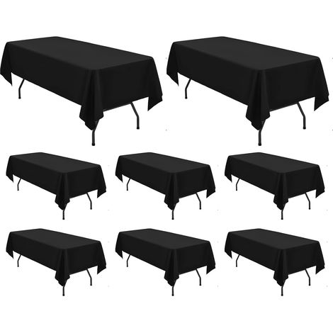 Lot de 8 Nappes Rectangulaires Noires 153x320 cm Polyester Lavable pour Mariage Banquet Fête (1/5)