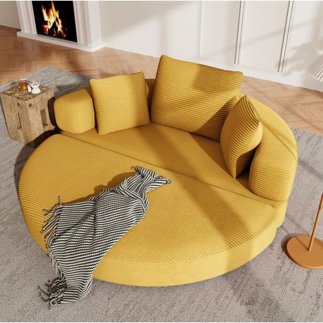 Divano letto pieghevole 2 in 1 in schiuma e velluto a coste giallo, 173 x 176 cm, OKWISH (1/5)