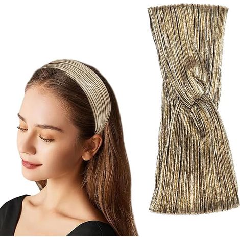 Fascia elastica larga da donna, effetto grinze, elegante fascia elastica con nodo, fascia larga antiscivolo per sport, corsa e yoga (oro rame). (1/4)