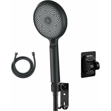 Pressurized shower head with 324 holes, universal interface. Includes bracket and 1.5 m water hose, black. (1/5)