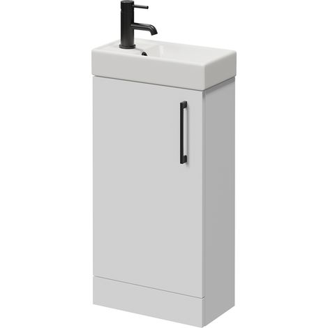Napoli Cube Gloss White 400mm Single Door Vanity Unit with Align Basin - 400mm - Matt Black 160mm Handle
