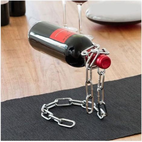 Chaîne Porte Bouteille Magique Compatible avec Bouteilles de Vin et Autres Bouteilles en Verre Porte Bouteille en Métal Objet Décoration Fête Imitation Chaine