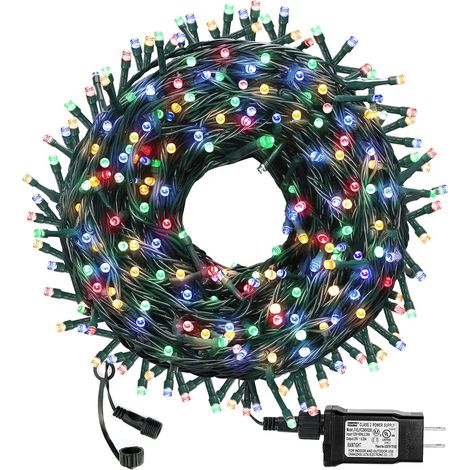 Guirlande lumineuse de Noël de 33 m (108 pi) avec 300 DEL, certifiée UL, 8 modes d'éclairage et fonction d'éclairage de bout en bout. (1/3)