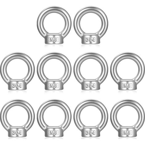 10 Pcs Ecrou M8, Écrou à Anneau, Écrous à œil en acier inoxydable 304, écrou à œil avec filetage femelle pour levage et applications portuaires et marines (M8) (1/5)