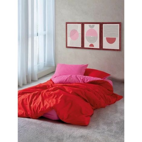 Set di biancheria da letto - 1 copriletto 220 x 240 cm + 2 federe 60 x 60 cm - 100% cotone rinforzato - Rosso (1/4)