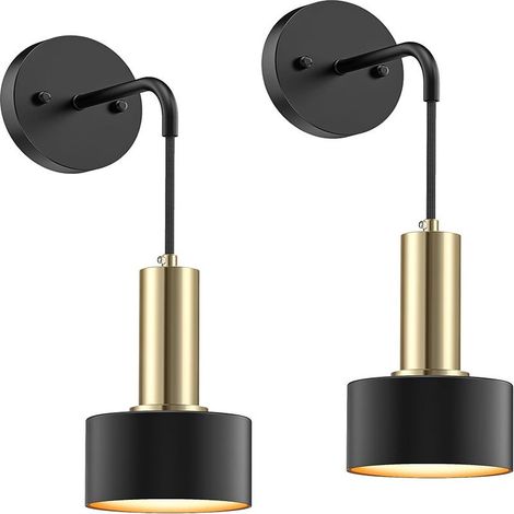 Lot de 2 appliques murales noires, appliques murales décoratives, adaptées aux couloirs, hôtels, lampes de chevet, ampoules non incluses (1/4)