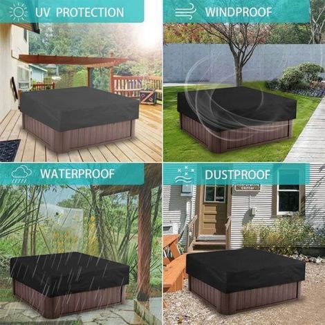 Quadratische, wasserdichte Whirlpoolabdeckung für den Außenbereich, aus 190T Polyestergewebe, schwarz, 215 x 215 x 30 cm (1/5)
