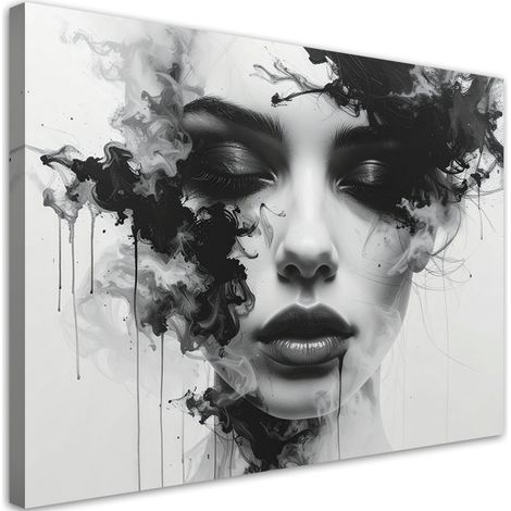 Quadro su tela, Donna in bianco e nero con effetto fumo, 30x20 (1/5)