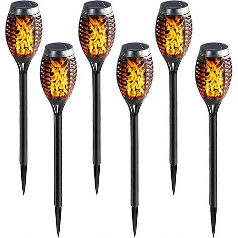 Lot de 6 lampes torches solaires étanches à flamme dansante pour l'extérieur - Lampes de chemin solaires d'extérieur à flamme vacillante - Lampes de promenade solaires (1/5)