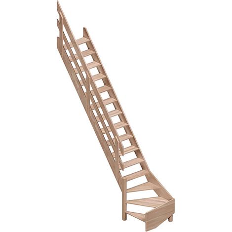 Escalier bois 15 marches - Hauteur à franchir 3.20m - Largeur 0,70m - Main-courante à gauche - ALSACE-LG-320-MC