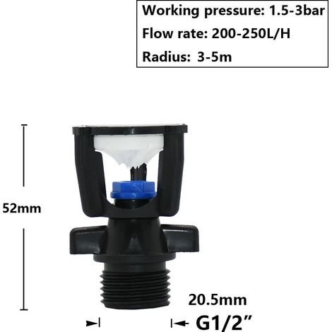 (G)Micro Arroseur de Jardin avec Filetage 1/2 pouce, Support en Plastique, Rotation à 360 degrés, Buse d'Arrosage et d'Irrigation pour Jardins et Pelouses (1/5)