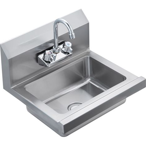 Évier de lavage des mains commercial en acier inoxydable, mural, avec robinet, 43 x 32 cm, idéal pour restaurant, cuisine, garage et maison. (1/5)
