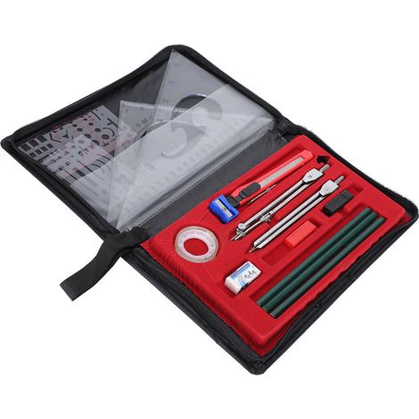 17-teiliges Geometrie-Set für Schüler: Zirkel, Bleistift, Lineal, Radiergummi (1/5)